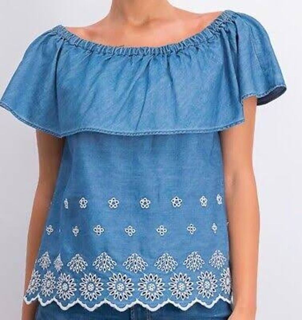 Old Navy Womens Peasant Blouse Chambray Eyelet Boho Summer Feminine XXL